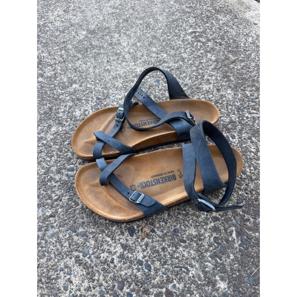 Birkenstock Yara Black Oiled Leather Strappy Ankle Wrap Sandals Women 40 L9 M7